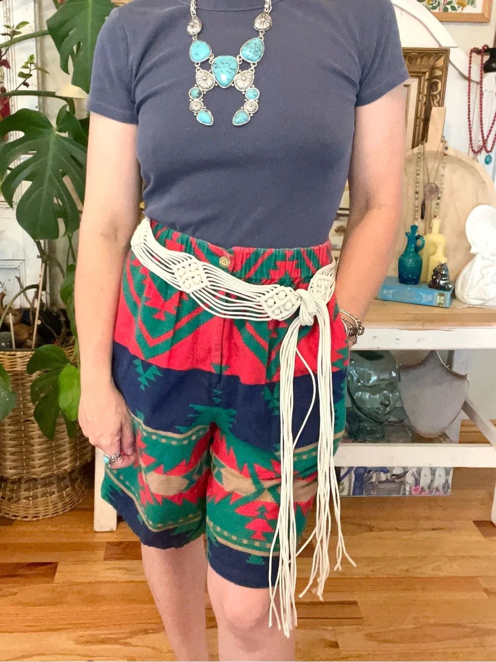 Vintage Handmade Macreme Woven Fringe Belt With Beads Cottagecore Boho Festival